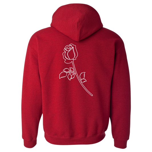 Rose logo red hoodie back Lily Rose
